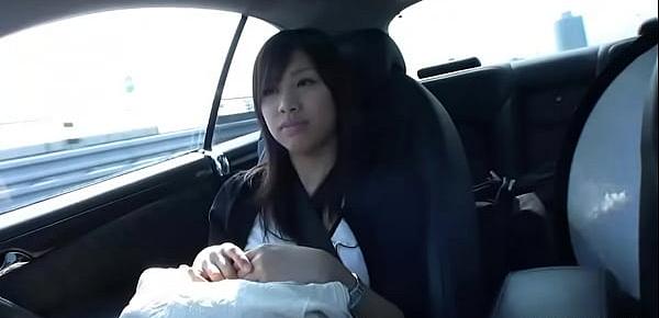  Petite Asian chick swallows a hairy boner in the car